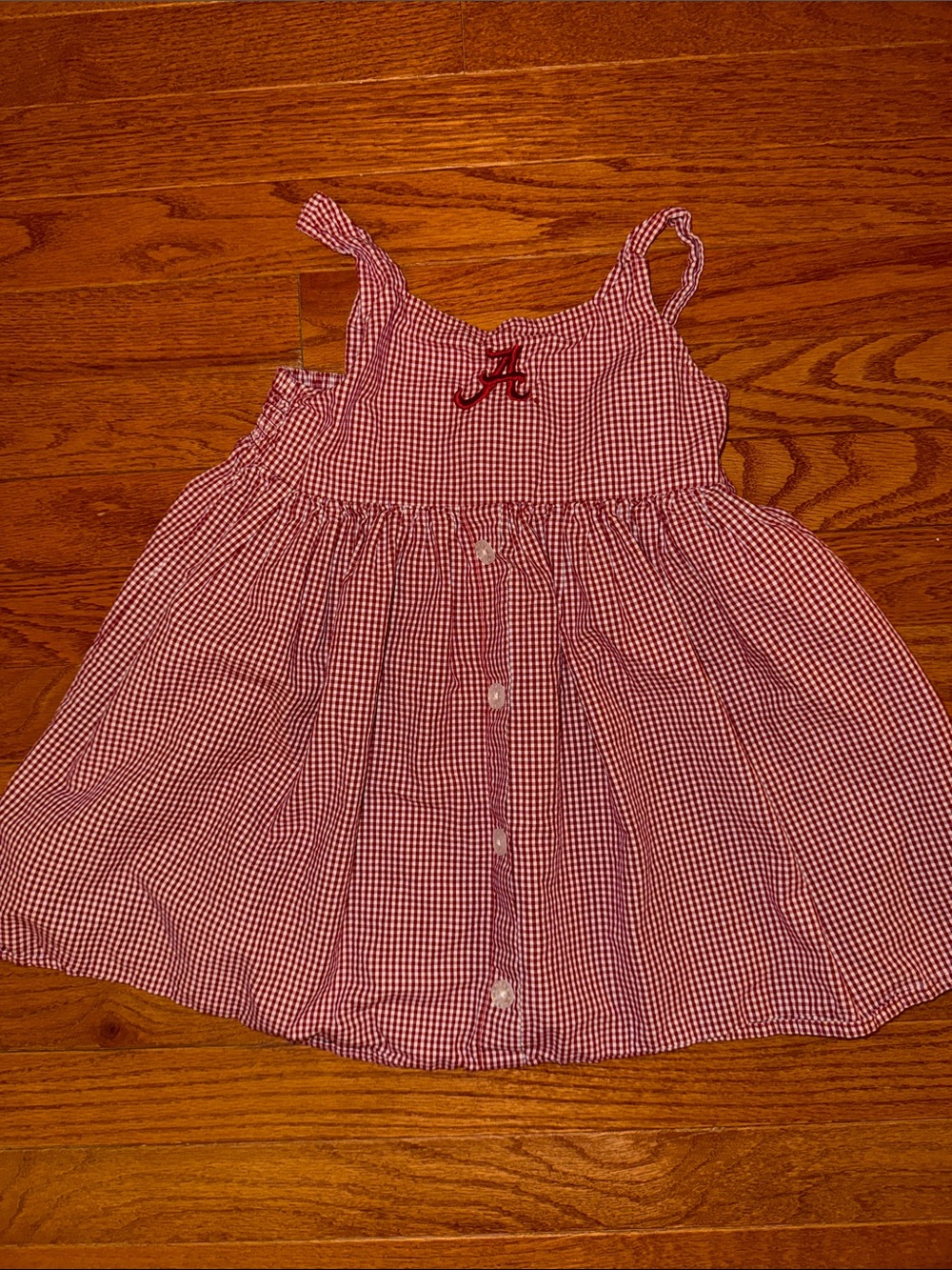 Girls Alabama Red Gingham Button-Front Sundress with Embroidered A